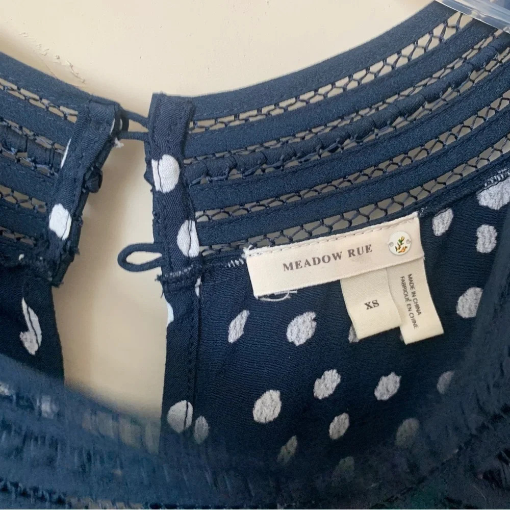 Meadow Rue Anthropologie Sanna Navy Blue Polka Dot size XS - Picture 3 of 6